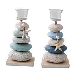 Candle Holders Coastal Type Coloured Stone Wooden Platform Holder Stand Stylish