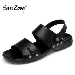 Sandals Summer Leather Men Sandals Light Soft Beach Seaside Man Sandal Solid Black Rivet Sandals Big Size 48 49 50 51 52