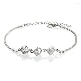 Charm Bracelets Zircon Cube Bracelet Elegant Crystal Wrist Chain Adjustable Couple Handchain Women Bangles Jewellery For Anniversaries