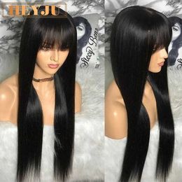 Synthetic Wigs Straight Human Hair Wig With Bangs Brazilian Wigs On Sale Cheap Fringe Wig 30 Inch Full Machine Made Wig For Women Short Bob Wig 240329