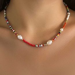 Pendant Necklaces New Korean Fashion Colorful Cute Seed Beads Chain Choker Necklace For Women Baroque Simulated Pearls Beaded Collar Boho JewelryL2403L2403