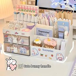 Desktop Cosmetic Storage Box Organizer Drawer Office Rack Stationery Desk Pen Holder Bunny Cute Kawaii 240306