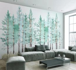 Wallpapers Custom Home Decorative 3D Self Adhesive Modern Fashion Mint Green Fresh Woods TV Wall Background Murals Waterproof