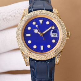 handmade diamond watch mens 41mm Sapphire Date Display Automatic Mechanical Movement designer watches leather Strap High Quality Wristwatch Montre de Luxe