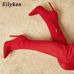 Boots Eilyken Sexy Fashion Pointed Toe OverTheKnee Boots Women Red Zipper High Heels Shoes Winter Striptease Motorcycle Long Botas