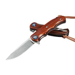 Special Offer M7728 Flipper Knife 8Cr14Mov Stone Wash Drop Point Blade Rosewood with Steel Sheet Handle Ball Bearing Outdoor Camping EDC Pocket Knives