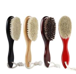 Hair Brushes Natural Soft Goat Bristle Sweeping Brush Men Beard Comb Oval Wood Handle Barber Dust For Broken Cleaning Tool4995199