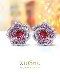 Stud Earrings 2024 Pigeon Blood Red Round Full Diamond Classic Inlaid With Zircon For Women Noble And Elegant Temperament