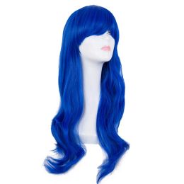 Wigs Cosplay Wig FeiShow Synthetic Heat Resistant Long Wavy Blue Women Hair Costume Carnival Halloween Masque Party Salon Hairpiece