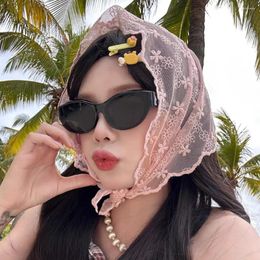 Scarves Hollow Lace Triangle Scarf Head Wrap Office Lady Wrist Hair Tie Bandana Kerchief Wmen Girl Headscarf Headband Band