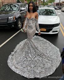 Sliver Mermaid Prom Dresses 2019 New Long Sleeve Sweep Strain Illusion Sweetheart Formal Evening Dress Party Gowns Custom Made7804851
