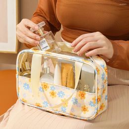 Cosmetic Bags Printed Transparent Makeup Bag Waterproof Spliced Wash Large Capacity Travel Storage Portable