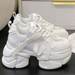 Casual Shoes White Chunky Sneakers Women Autumn Hidden Heel Platform Sports Dad Woman Lace Up Breathable Mesh 8CM