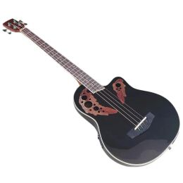 Guitar Round Back Electric Acoustic Bass Guitar 4 Strings 43 Inch Cutaway Design High Gloss Guitar Black Color