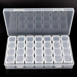28 Cells Nail Art Storage Case Rhinestones Gems Accessories Clear Plastic Empty Container for Rhinestones Beads Organiser Box