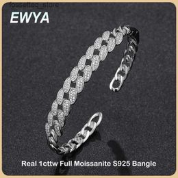 Charm Bracelets EWYA Real D Colour 1cttw Full Moissanite Cuban Chain Bangle for Woman Party S925 Sterling Silver Diamond Link s L240319