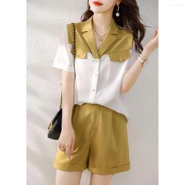 Women's Tracksuits Women 2024 Summer Fashion Suits Female Patchwork Short Sleeve Shirts Casual Wide-leg Shorts Ladies Two Piece Sets Z102