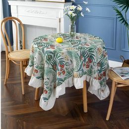 Table Cloth European Retro Lotus Leaf Tablecloth Round Floral Solid Colour Elegant Dinning Cover Room Decor Aesthetic Mesa