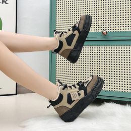 Casual Shoes Khaki Cotton Women's 2024 Winter Velvet High Top Board Versatile Student Instagram Trendy Thick Sole Shoe