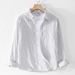 Men's Casual Shirts Long Sleeve Shirt Adult Loose Japanese Vertical Stripes Autumn Thin Trendy Slim Cotton Top Four Seasons Universal
