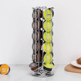 Metal Coffee Pods Holder Tower Chrome Plating Stand Coffee Tamper Capsules Storage Rack for 24pcs Dolce Gusto Coffee Capsule 240307