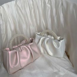 Hip Shoulder Bags Sweet Girl Pearl Bag Handheld Womens Fashion Versatile Folded Crossbody Cloud Mini Phone Small 240311