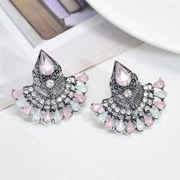 Dangle Earrings Romantic Pink Blue Crystal Opal Stone Drop For Women Bridal Fan Shape Earring Pendientes Party Jewelry Gift