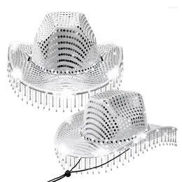 Berets Fringed Diamond Cowgirl Hat Wide Brims Light Up Cowboy Caps Lady Party Costume