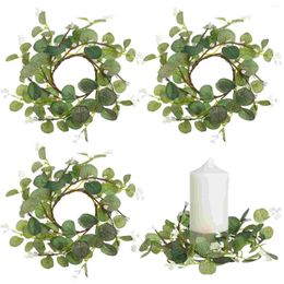 Decorative Flowers 4Pcs Pillar Rings Wreaths Artificial Eucalyptus Leaves Holder Napkin For Wedding Home Tabletop Decor Green