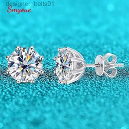 Stud Smyoue 2ct Round Cut D Colour Moissanite Earring Studs for Women 100% 925 Sterling Silver Lab Diamond Ear Stud White Gold PlatedC24319