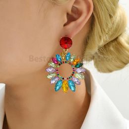 Dangle Earrings Fashion Colorful Rhinestone Large Sun For Women Luxury Designer Jewelry Statement Round Piercing Ear Accessories