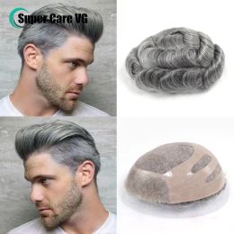 Toupees Toupees Grey Mono PU Man Toupee Human hair Mens Replacement Systems 8x10 1B65 Hairpiece For Male Straight Protese Capilar Masculin