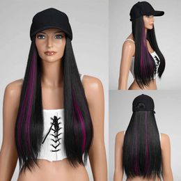 Synthetic Wigs Synthetic Wigs 22 Mixed Black and Red Colour Synthetic Hair with Black Baseball Cap Wig For Cool Girls Heat-resisting Fibre Daily 240329