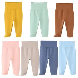 Trousers Born Baby Pants High Waist Boys Girls Long With Socks Footies Solid Candy Colours Cotton Crotch Can Be Opened