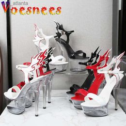 Dress Shoes Girls for Party Club Shoe Sandals Transparent Flame Wing Super High Thin Heels Sexy Pole Dance Stripper Fetish H240325