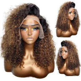 Wigs 26Inch 180%Density Soft Glueless Ombre Blonde Kinky Curly Preplucked Deep Lace Front Wig For Women BabyHair Daily Cosplay
