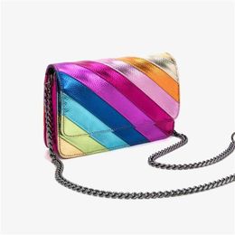 Chic Shoulder Bags Womens Bag Designer Handbags Tote With Contrasting Color Patchwork Rainbow Chain Single Shoulder Crossbody Eagle Head Small Square 240311