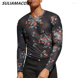 Men's Casual Shirts Summer Transparent Long Sleeve Notched Collar Shirt