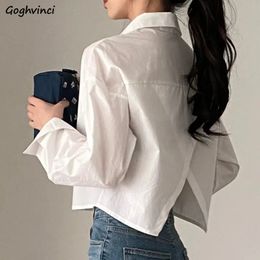 Shirts Women Korean Style Simple Baggy Solid All-match Long Sleeve Chic Crop Tops Elegant Leisure Trendy S-3xl Comfort Spring 240319