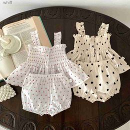 Clothing Sets 0-2Y Cute Full Heart Cherry Print Baby Girls Clothes Fashion Camisole Tops and Shorts 2Pcs Girls Summer Clothes Infant OutfitC24319