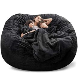 AHWEKR Cover, Durable Comfortable Chair PV Sofas Faux Fur Living Room Sofa Bed Large Bean Bag Chairs for Adults (no Filler,cover Only) 7ft Black