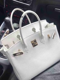 Genuine Leather Handbag BK L Head Layer Cowhide Lychee Pattern Bag Genuine Leather Fashionable Pure White Womens Bag Womens Handbag One Shoulder Crossbody Bag