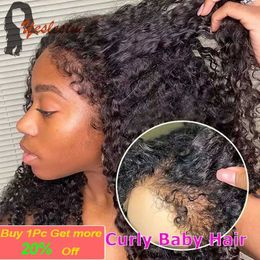 Synthetic Wigs Kinky Curly Human Hair Wigs With 4C Curly Edges Hairline Baby Hair 13x4 Transparent Lace Front Human Wig Ready to Go Wig No Glue 240328 240327