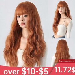 Synthetic Wigs Lace Wigs Copper Ginger Red Brown Long Fluffy Wavy Synthetic Wigs with Bangs Cosplay Hair Wig for Women Daily Natural Heat Resistant 240329