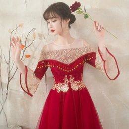 Ethnic Clothing Chinese Style 3XL Xiuhe Burgundy Wedding Party Dress Bride Womens Engagement Toast Vintage Elegant Sexy Long Vestidos