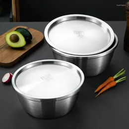 Bowls Salad With Lid Fruit Vegetables Soup Bowl Tableware Cream Egg Mixer Container Kitchen Cooking ToolsStainless Steel