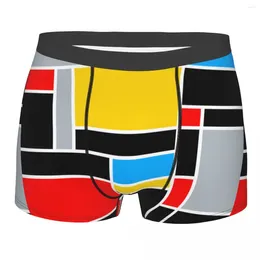 Underpants Mondrian Style Men Underwear Red Yellow Blue Squares Boxer Shorts Panties Funny Mid Waist For Male S-XXL