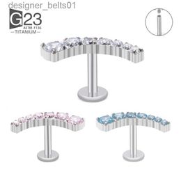 Stud ASTM F136 Titanium EAR PIERC 7 CZ Curved Prong Paved Top Threaded Labret Studs Tragus Pircing Earrings Lip Ring Piercing JewelryC24319