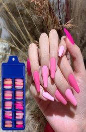 False Nails 100pcs Coffin Pink Colour Mix Matte Artificial Long Ballerina Fake Full Cover Nail Tips Press On4925529