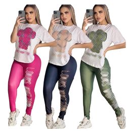 Spring NEWS Women's Tracksuits Casual fashion Luxury brandslv Suit T-shirts pants slim 2 Piece Set designer Tracksuit 0075